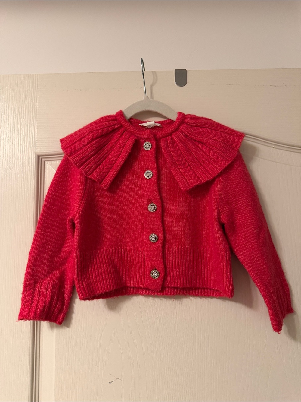 Girls' hot pink Knit Cardigan with Pleated Statement Collar